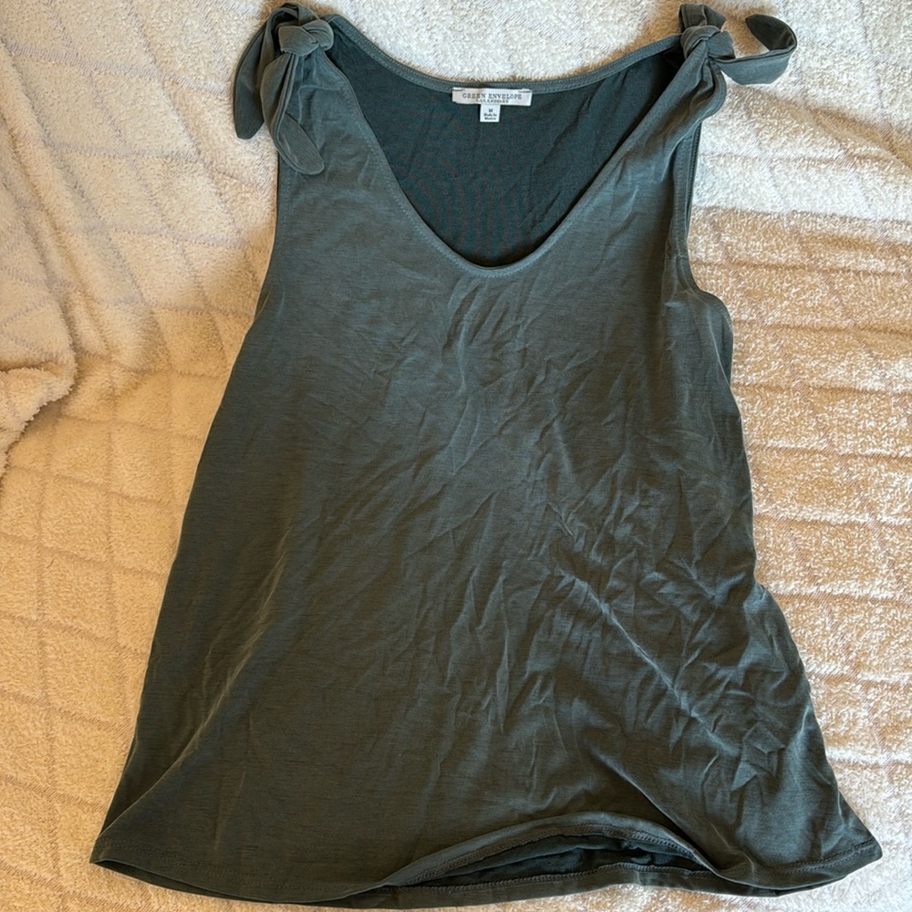 Washed green tank top with bow detail